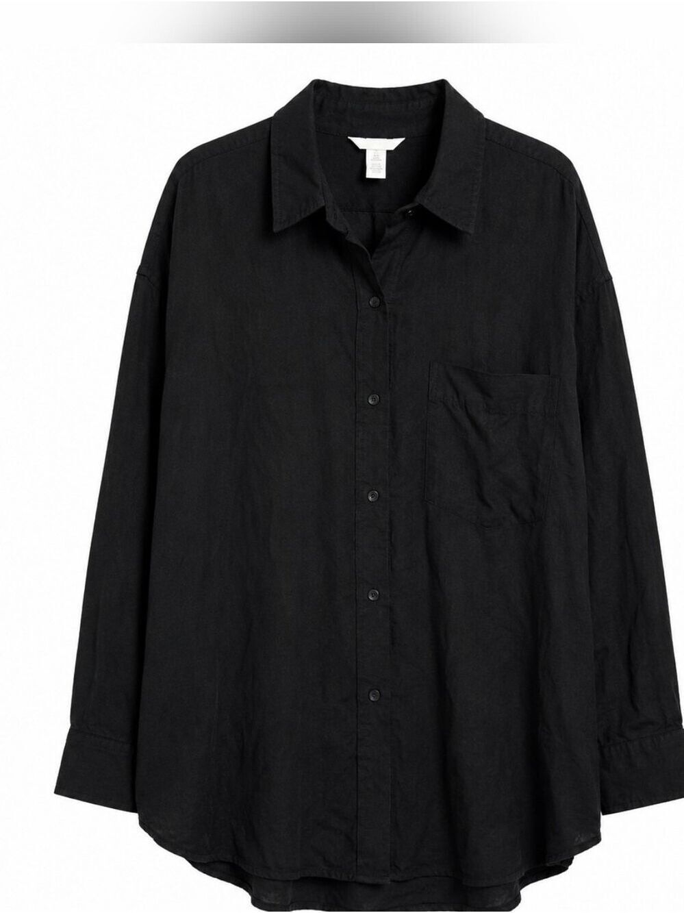 H&M Black Oversized Button Down Blouse Minimalist Relaxed Fit Large